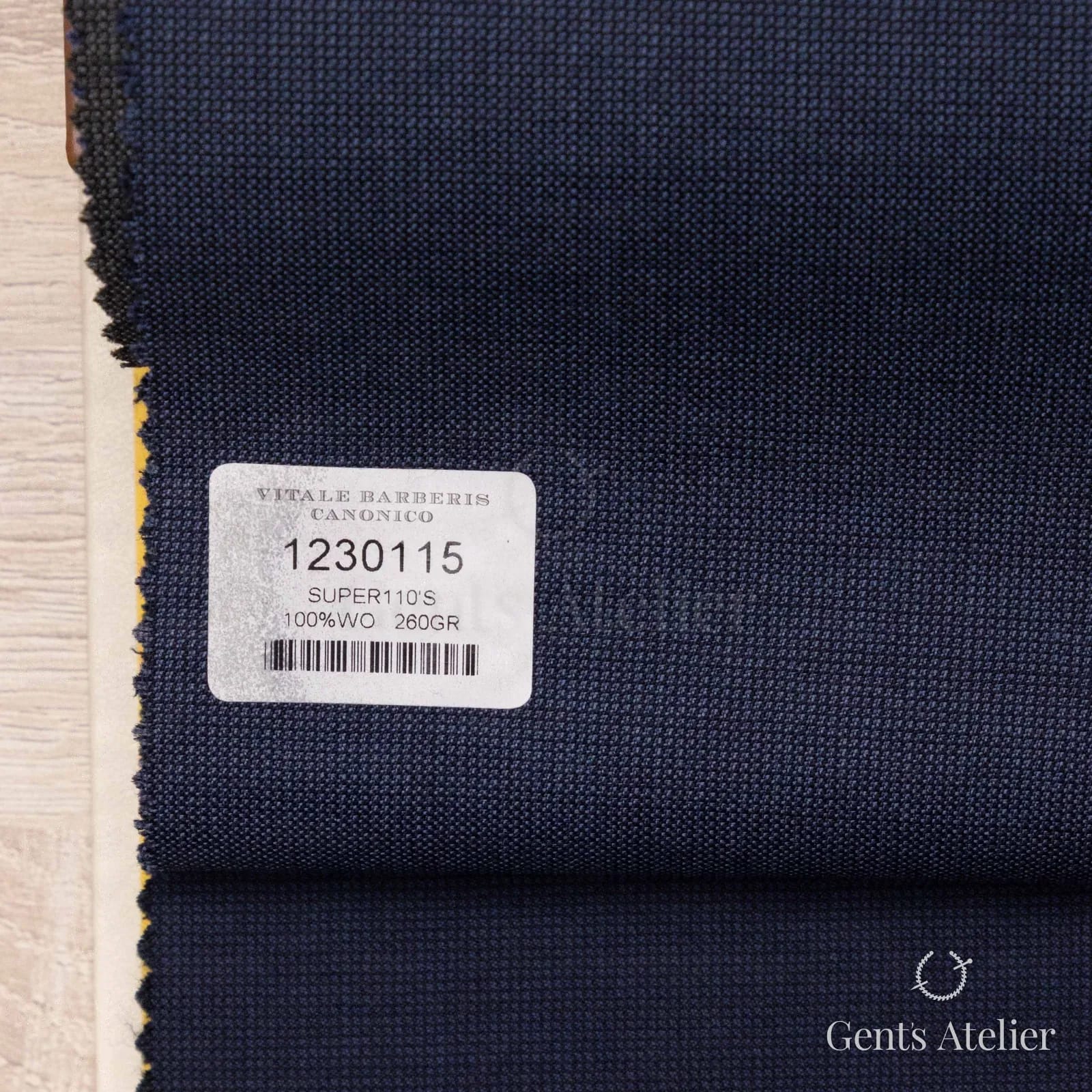 Образец ткани Vitale Barberis Canonico 1230115 с этикеткой, тёмно-синий