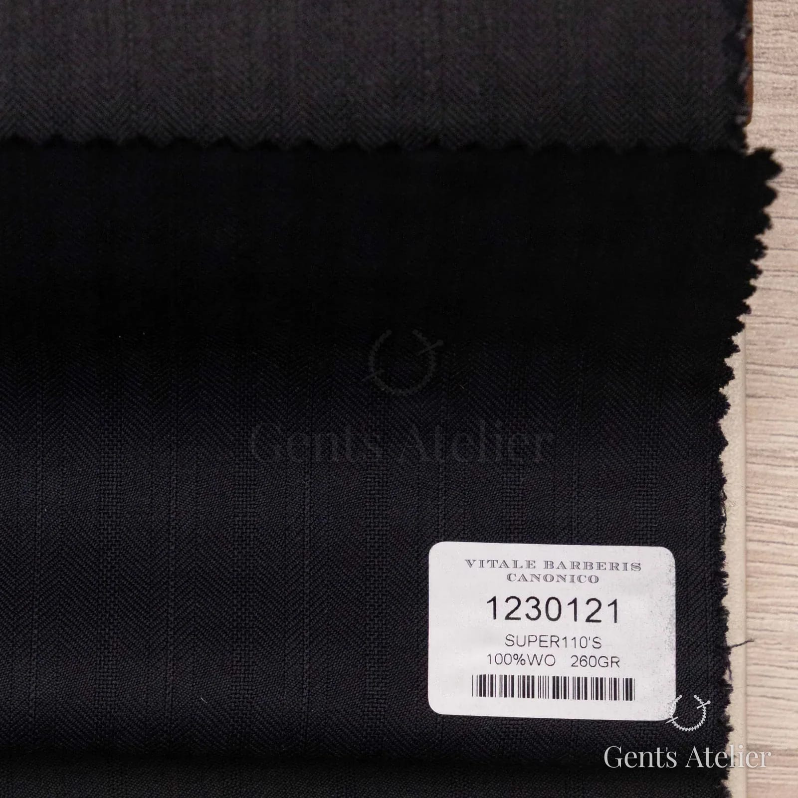 Образец ткани Vitale Barberis Canonico 1230121 с этикеткой, тёмно-синий