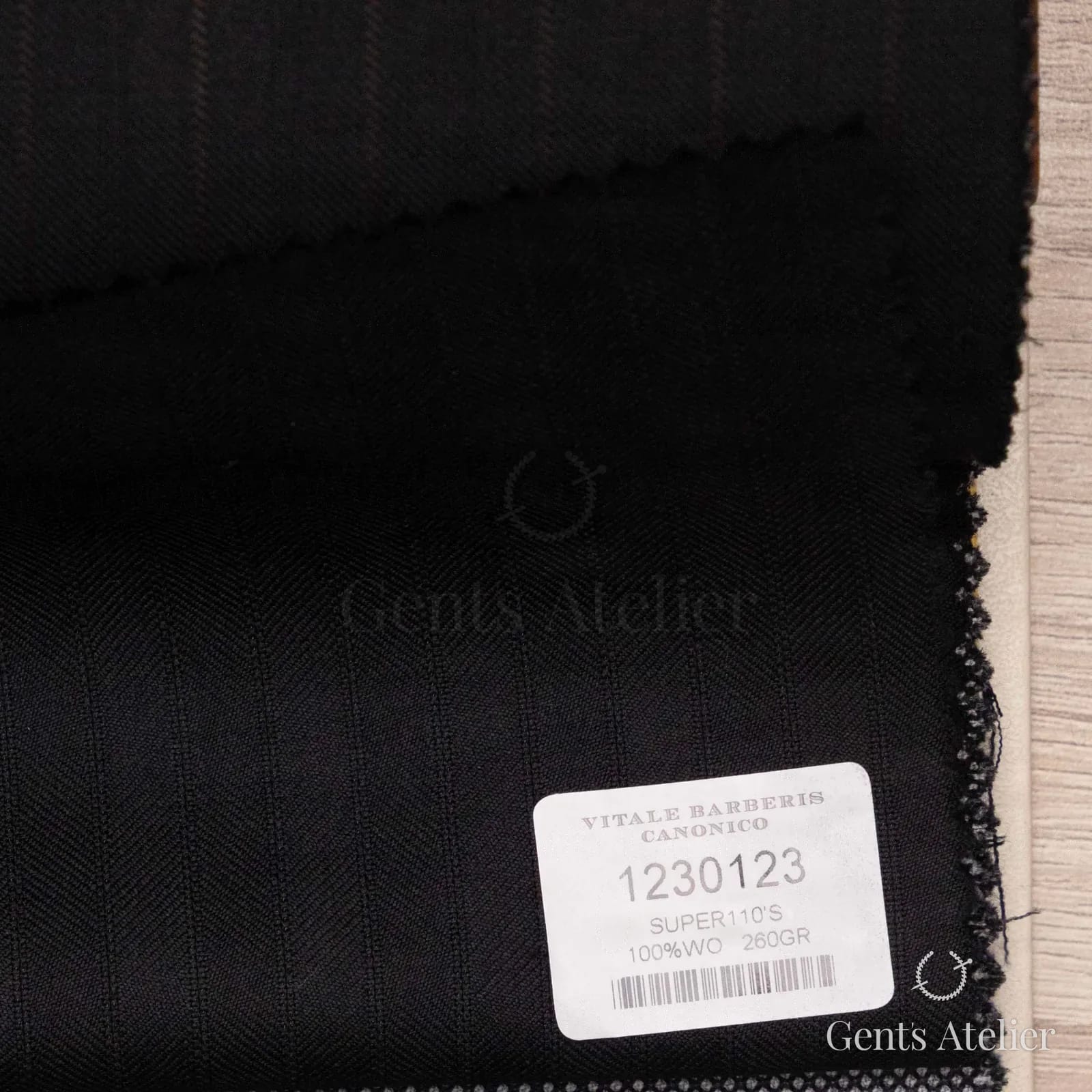 Образец ткани Vitale Barberis Canonico 1230123 с этикеткой, тёмно-синий