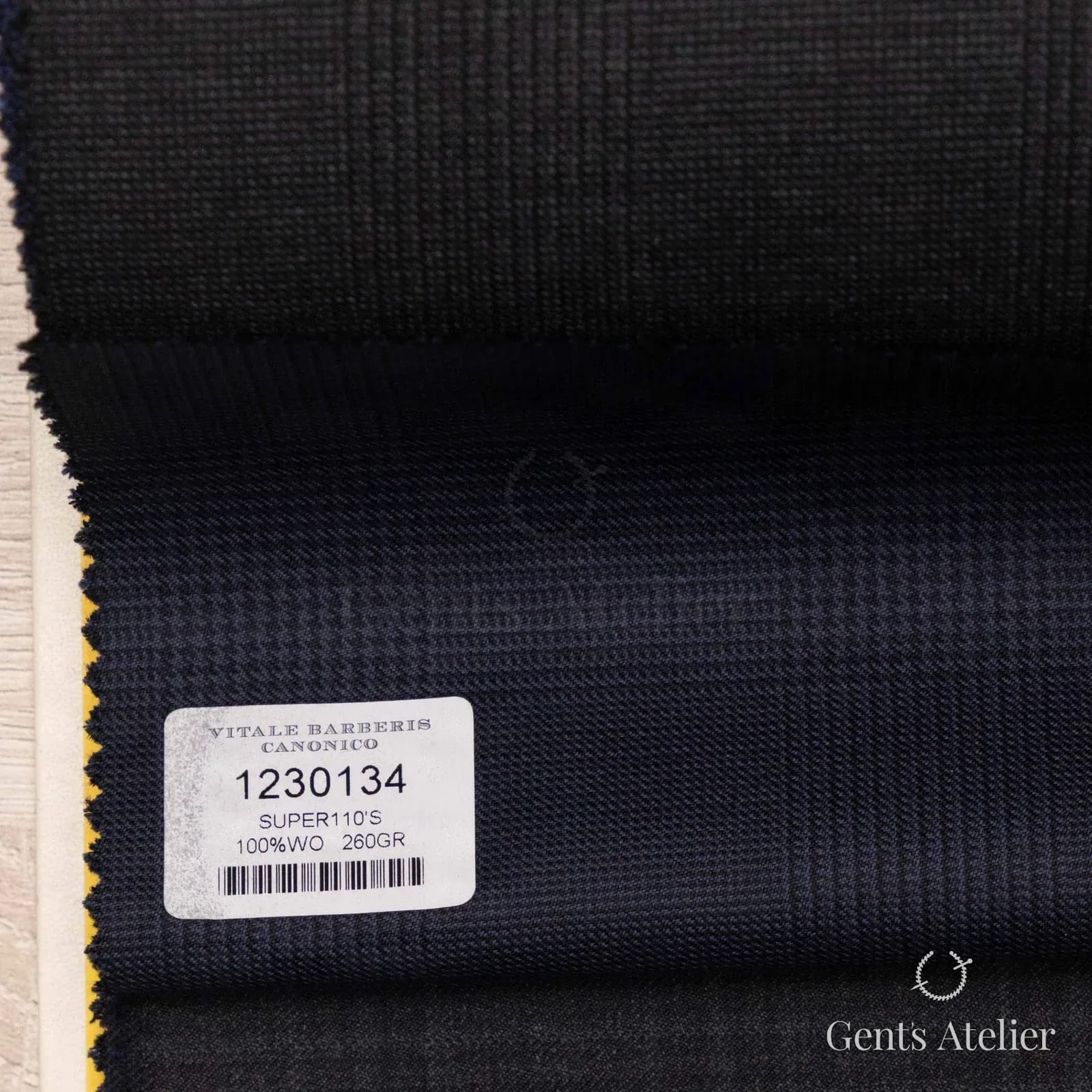 Образец ткани Vitale Barberis Canonico 1230134 с этикеткой, тёмно-серый с синим