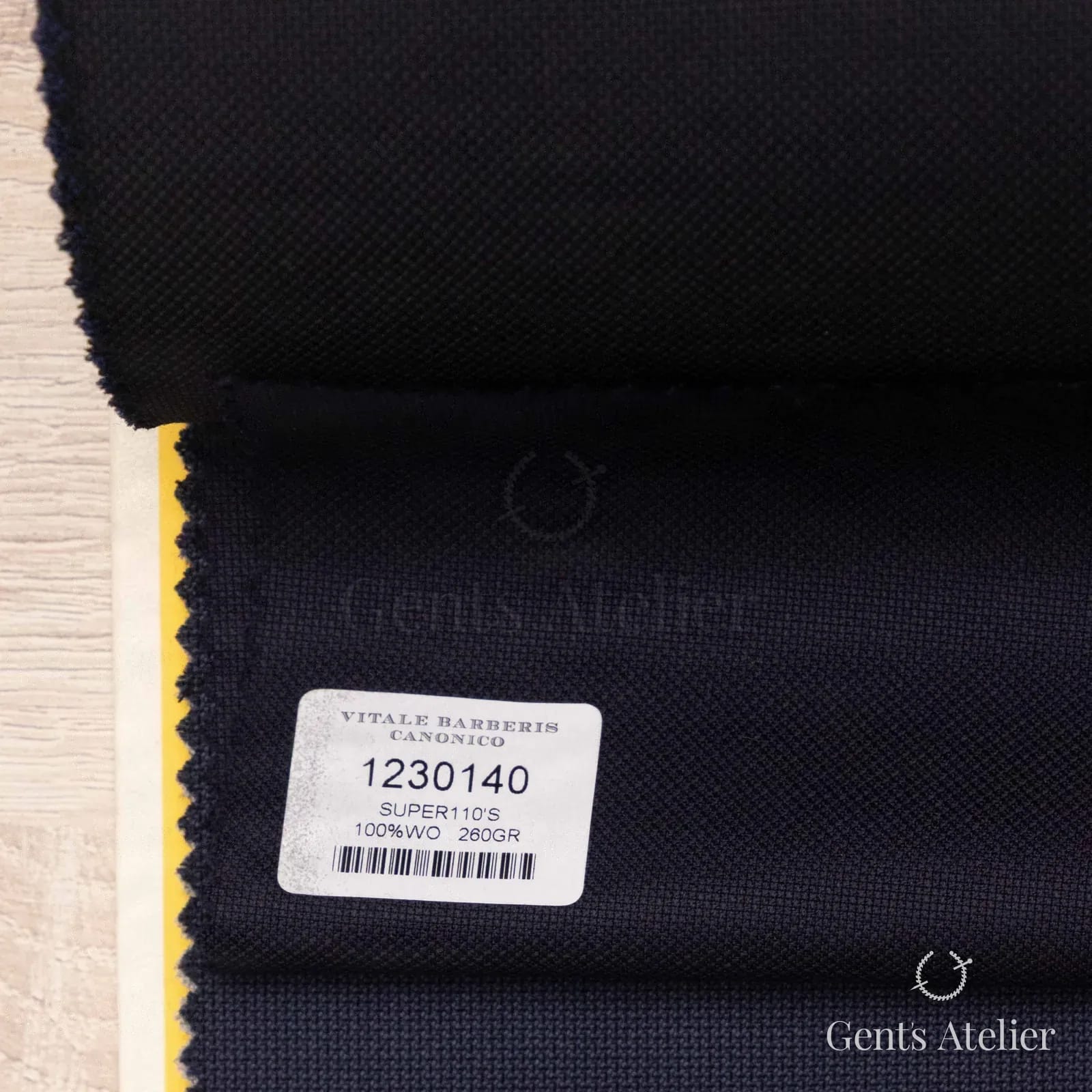 Образец ткани Vitale Barberis Canonico 1230140 с этикеткой, тёмно-синий
