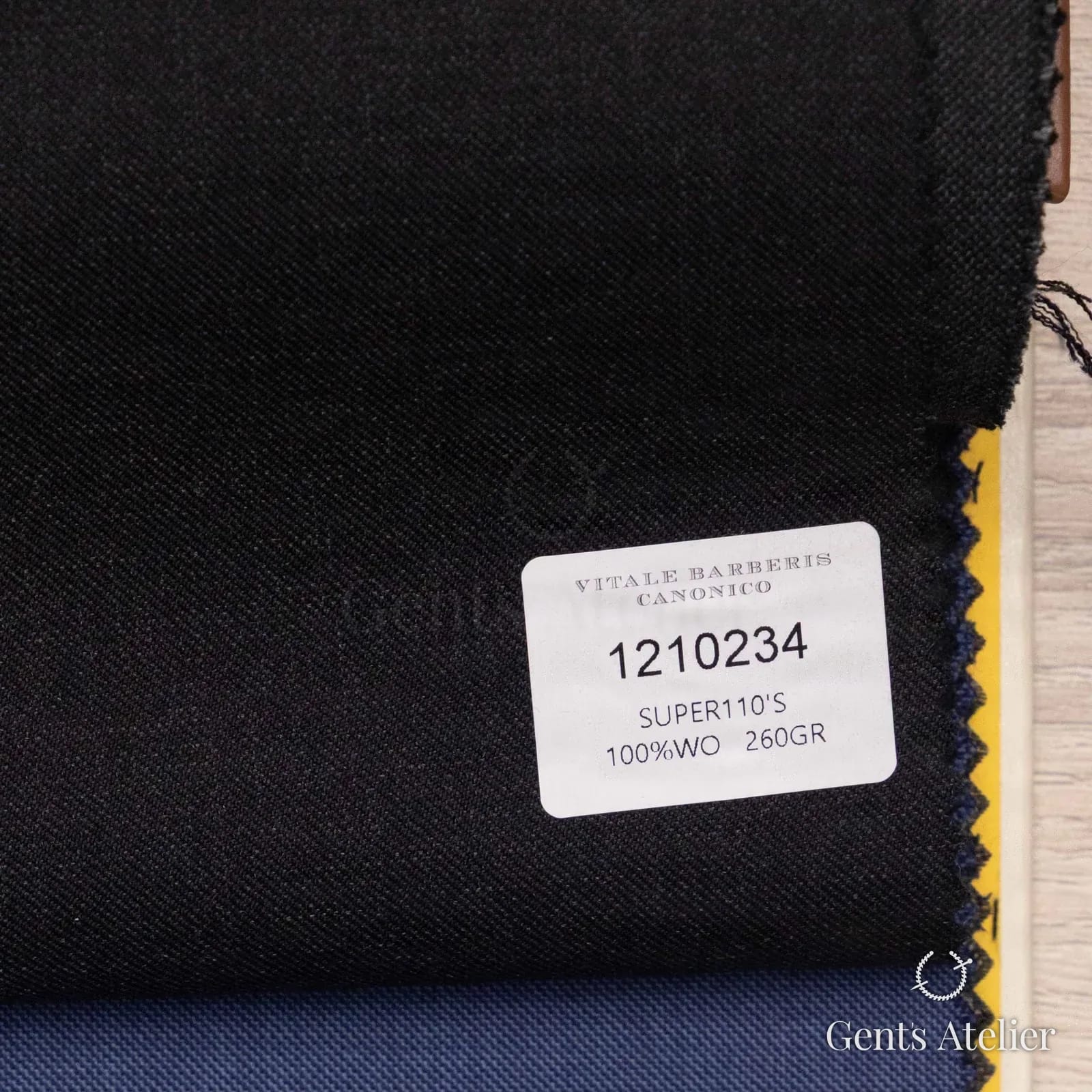 Образец ткани Vitale Barberis Canonico 1210234 с этикеткой, тёмно-синий