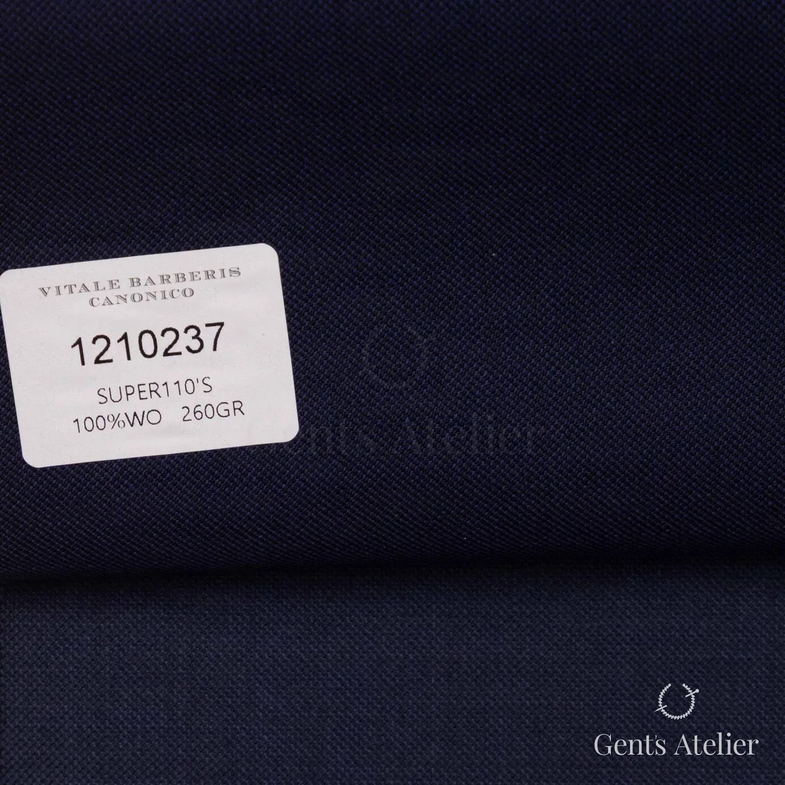 Образец ткани Vitale Barberis Canonico 1210237 с этикеткой, тёмно-синий