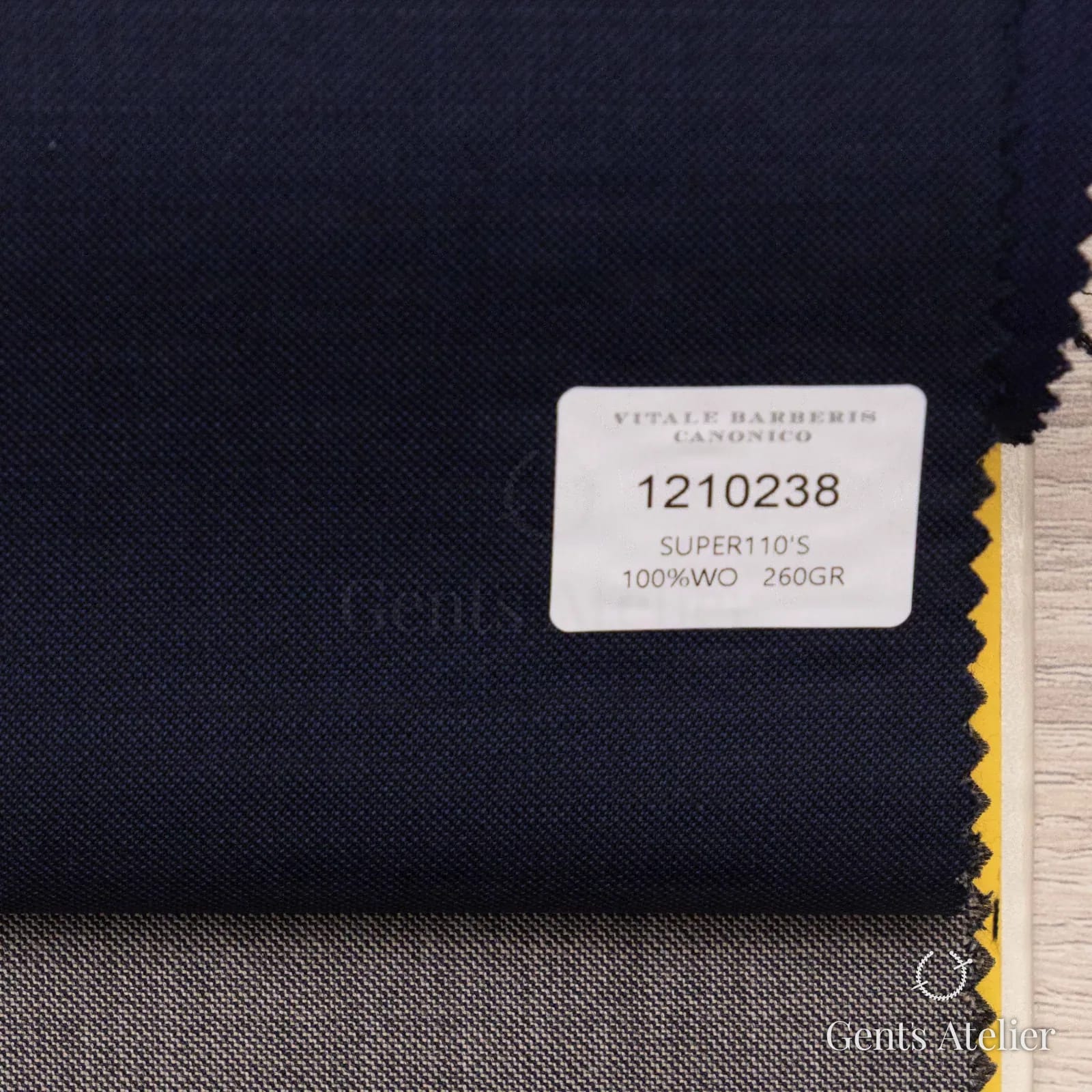 Образец ткани Vitale Barberis Canonico 1210238 с этикеткой, тёмно-синий