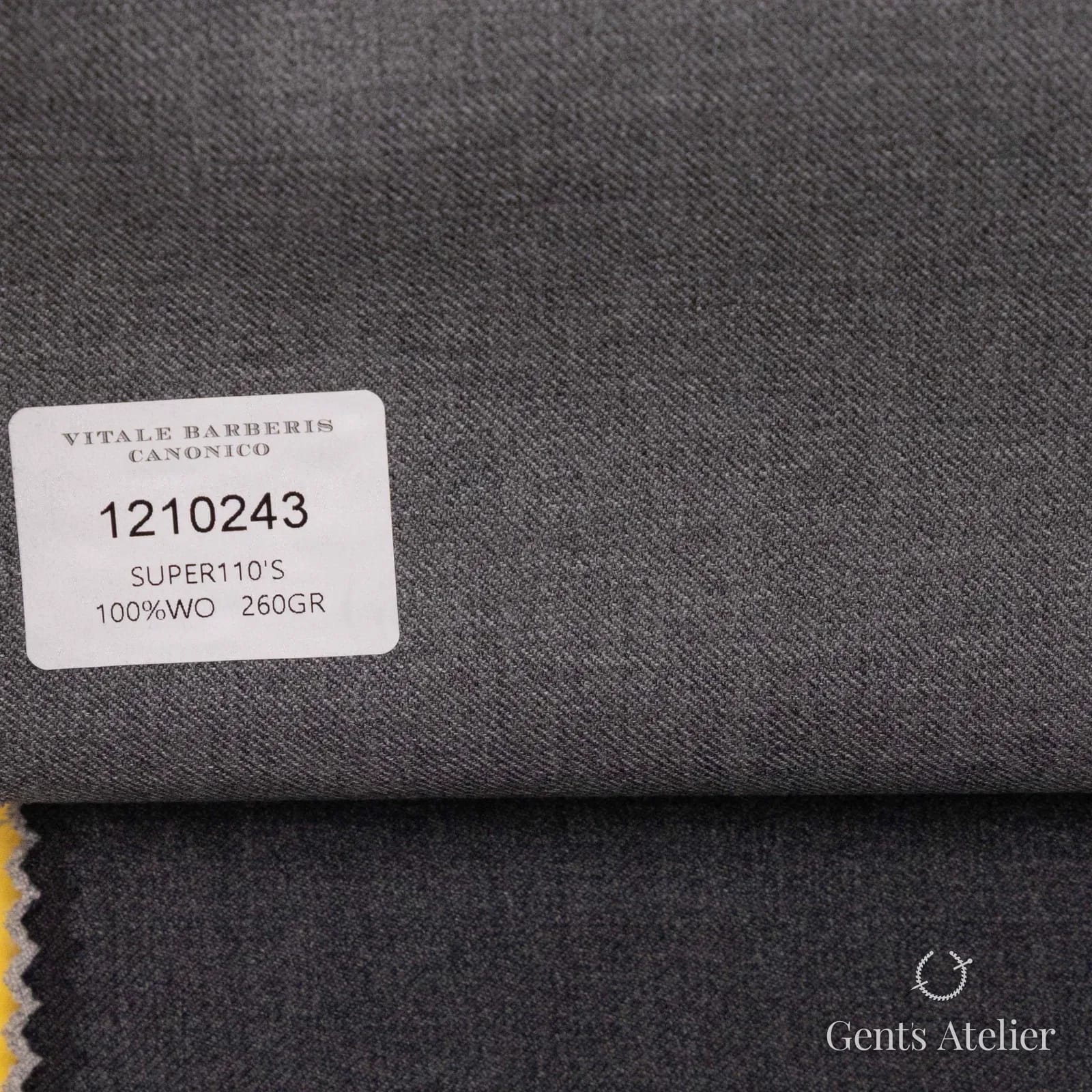 Образец ткани Vitale Barberis Canonico 1210243 с этикеткой, средне-серый