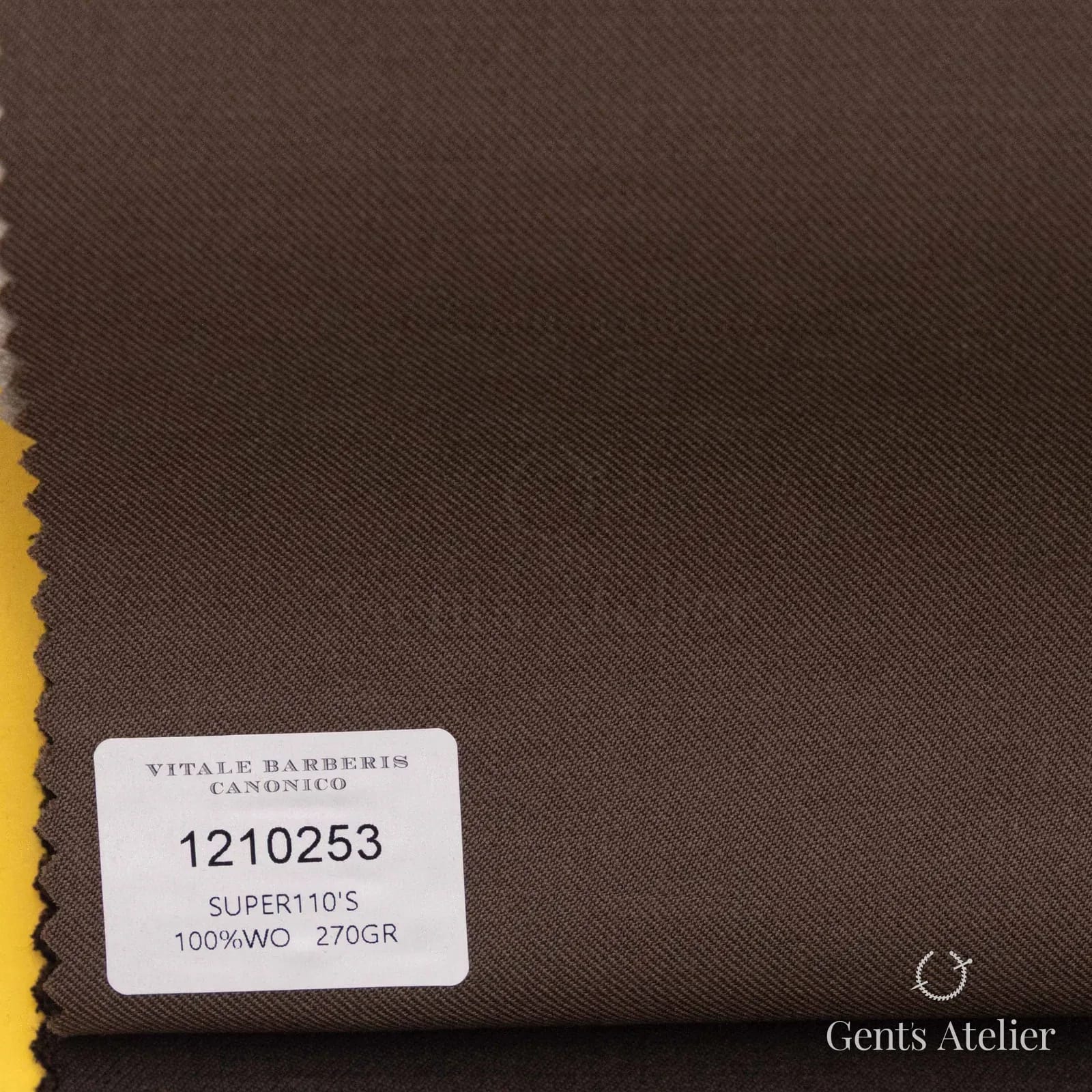 Образец ткани Vitale Barberis Canonico 1210253 с этикеткой, коричнево-хаки