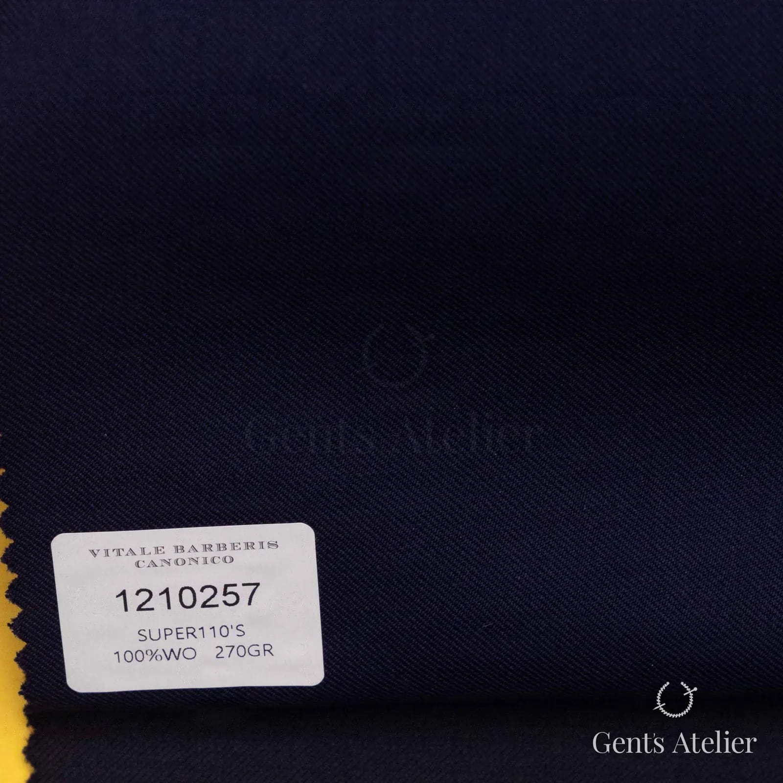Образец ткани Vitale Barberis Canonico 1210257 с этикеткой, тёмно-синий