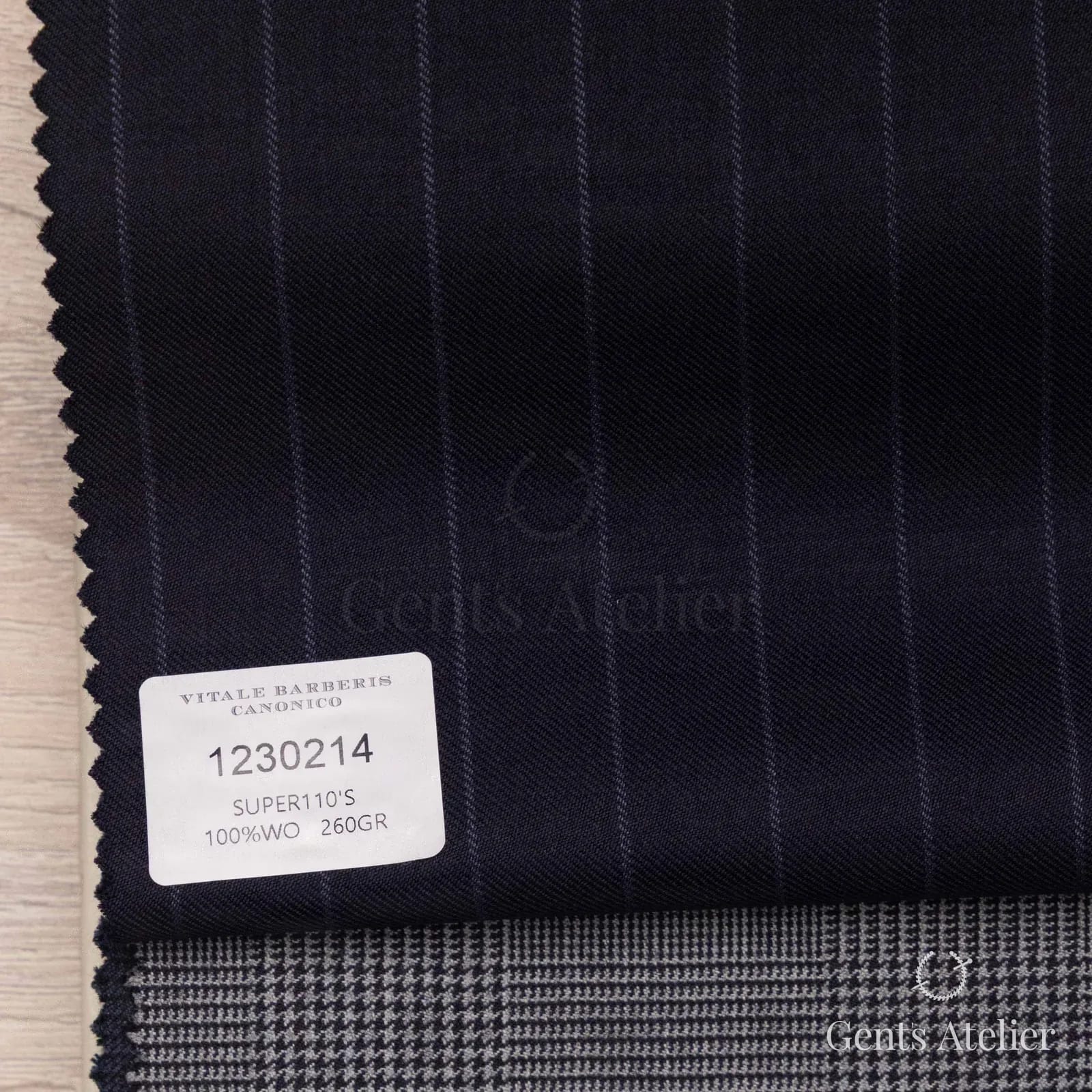 Образец ткани Vitale Barberis Canonico 1230214 с этикеткой, тёмно-синий