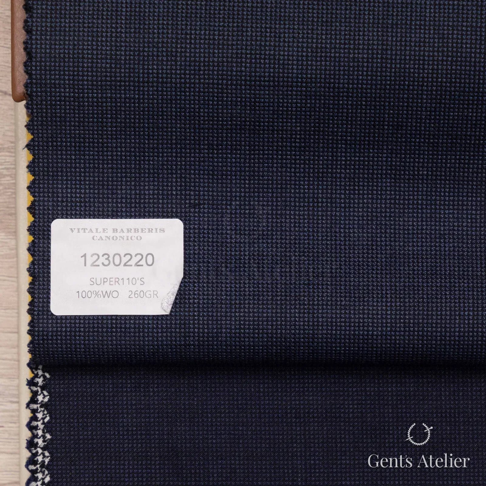 Образец ткани Vitale Barberis Canonico 1230220 с этикеткой, тёмно-синий