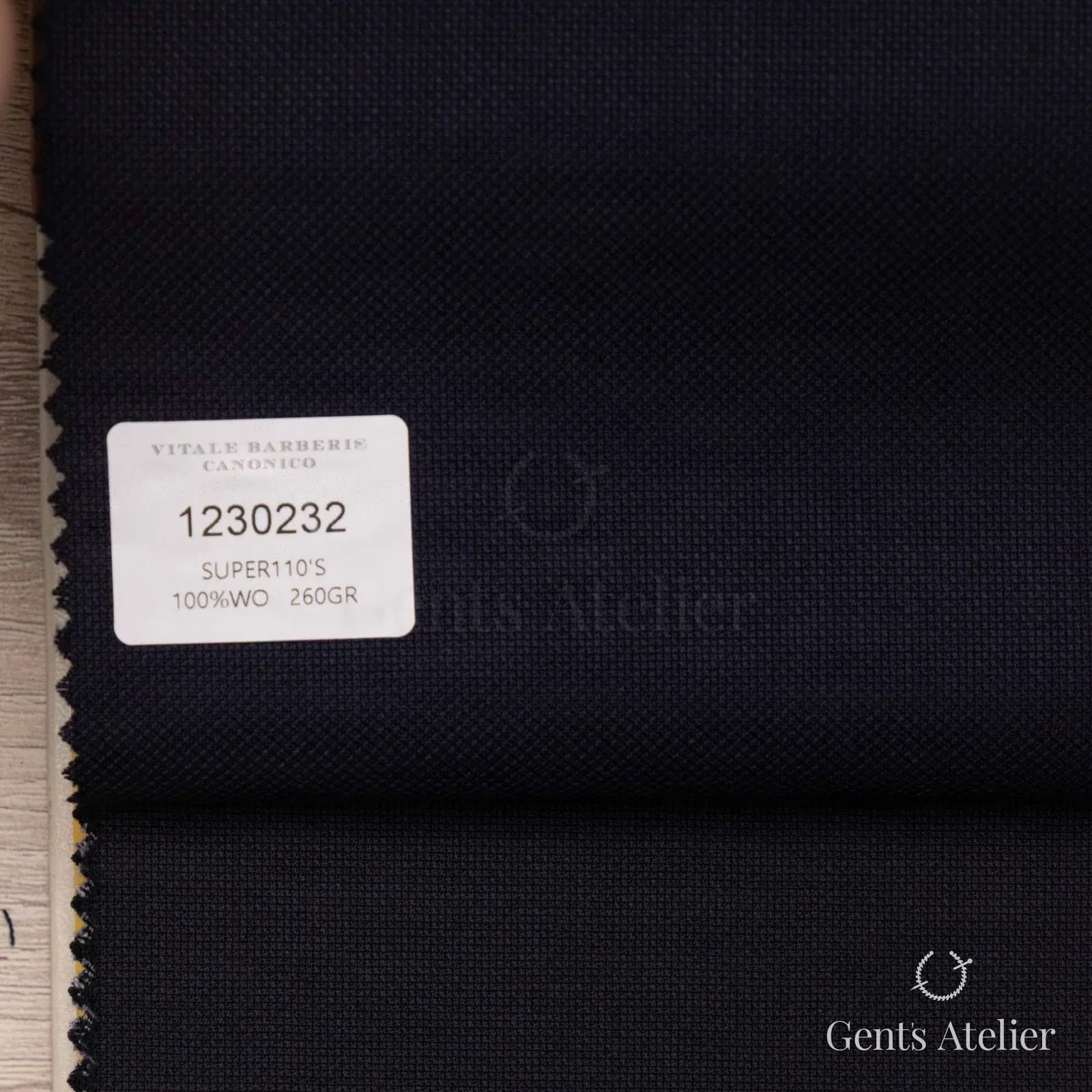 Образец ткани Vitale Barberis Canonico 1230232 с этикеткой, тёмно-синий