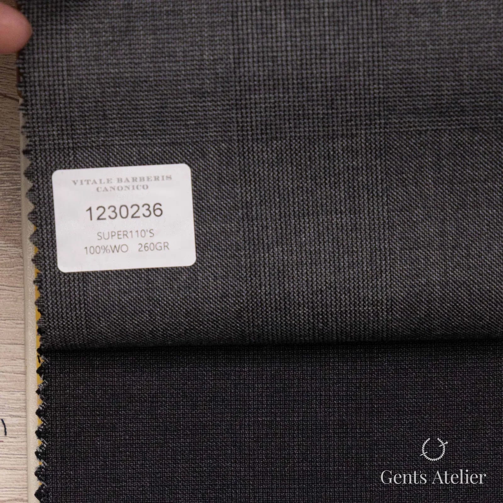 Образец ткани Vitale Barberis Canonico 1230236 с этикеткой, средне-серый с клеткой