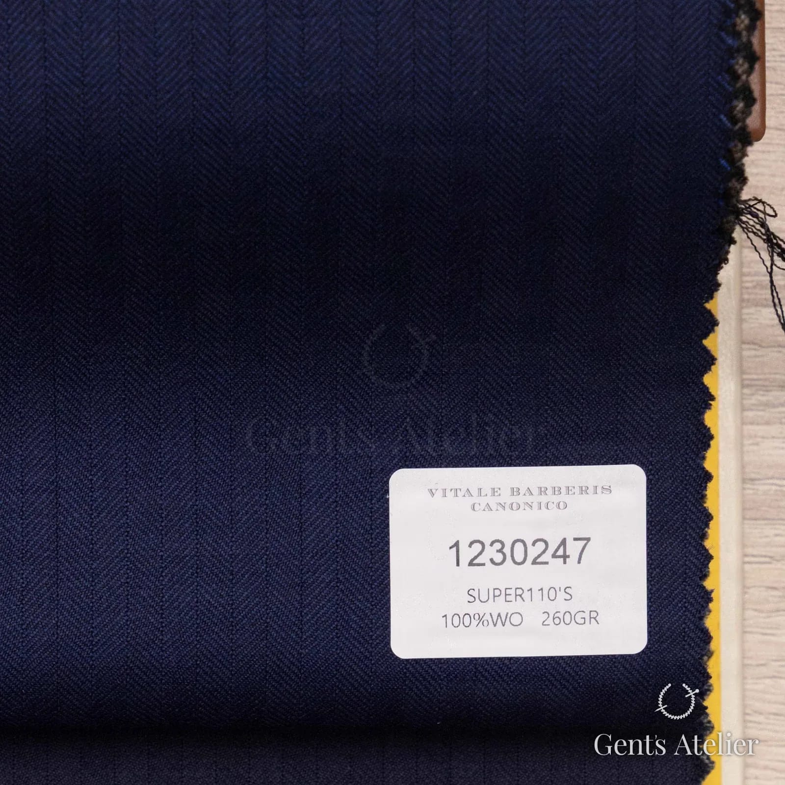 Образец ткани Vitale Barberis Canonico 1230247 с этикеткой, тёмно-синий