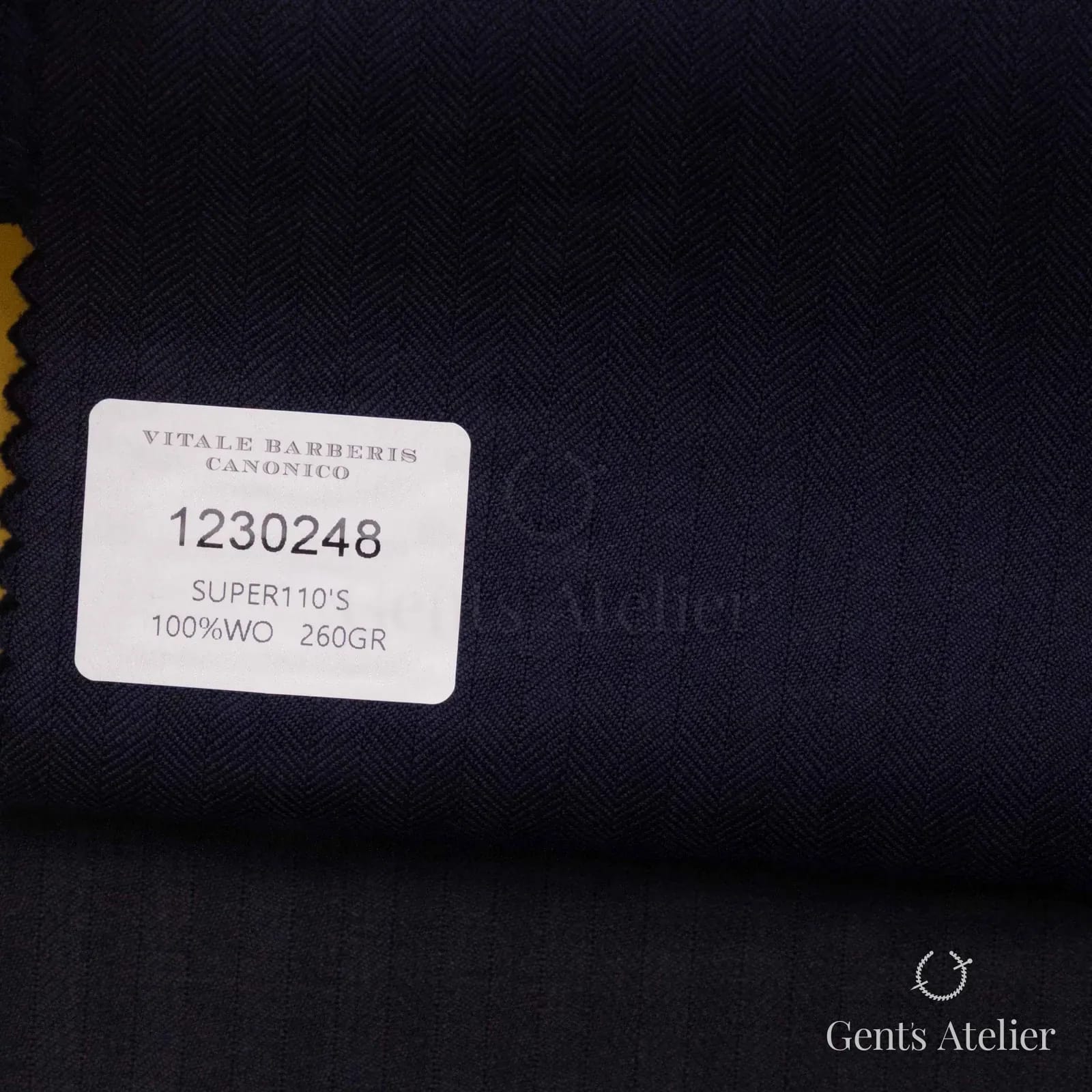 Образец ткани Vitale Barberis Canonico 1230248 с этикеткой, тёмно-синий
