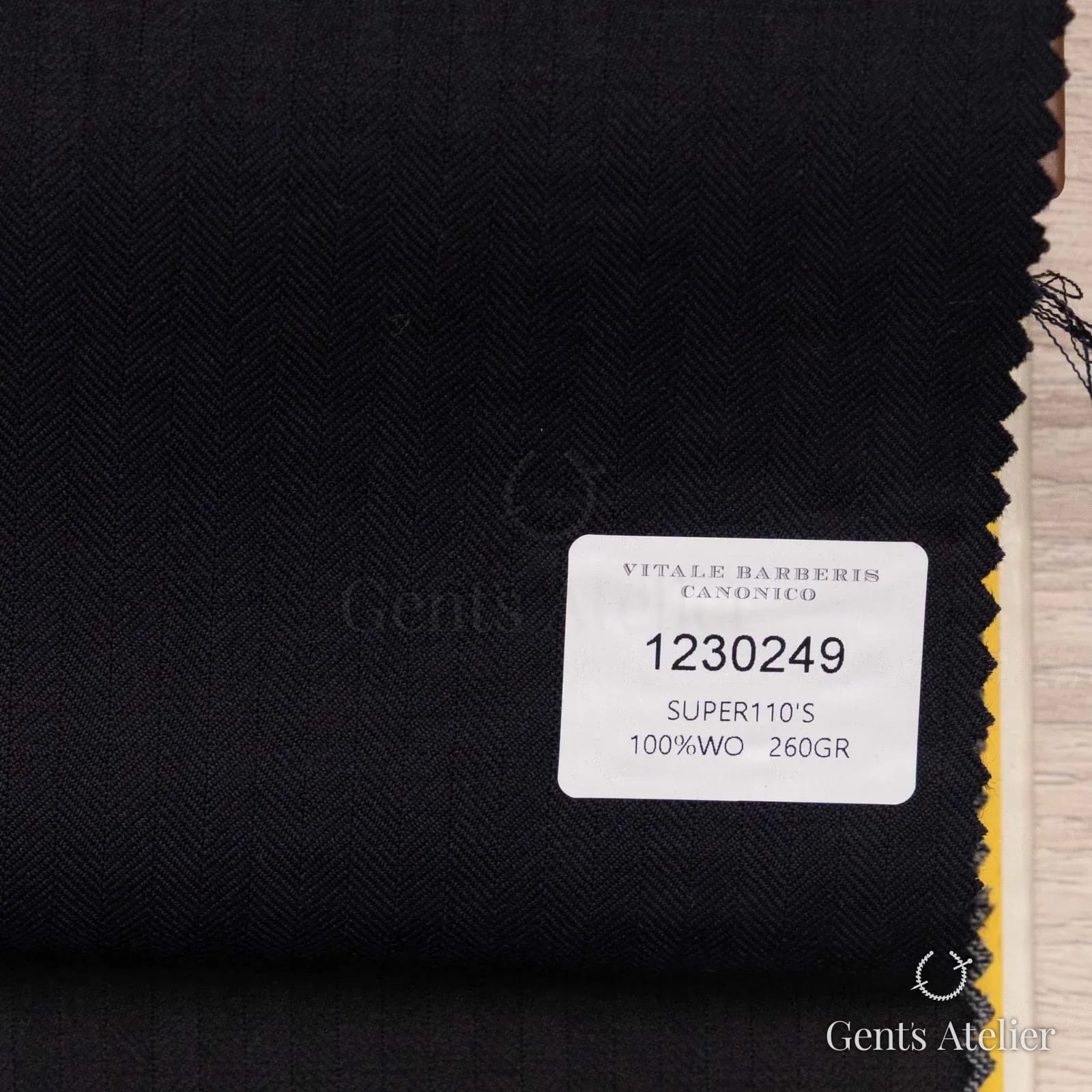 Образец ткани Vitale Barberis Canonico 1230249 с этикеткой, очень тёмно-синий