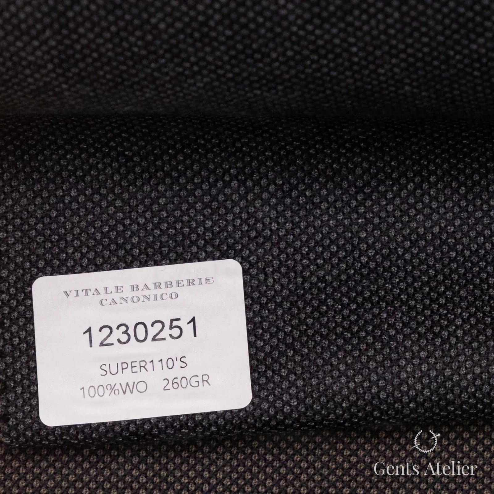 Образец ткани Vitale Barberis Canonico 1230251 с этикеткой, тёмно-серый меланж