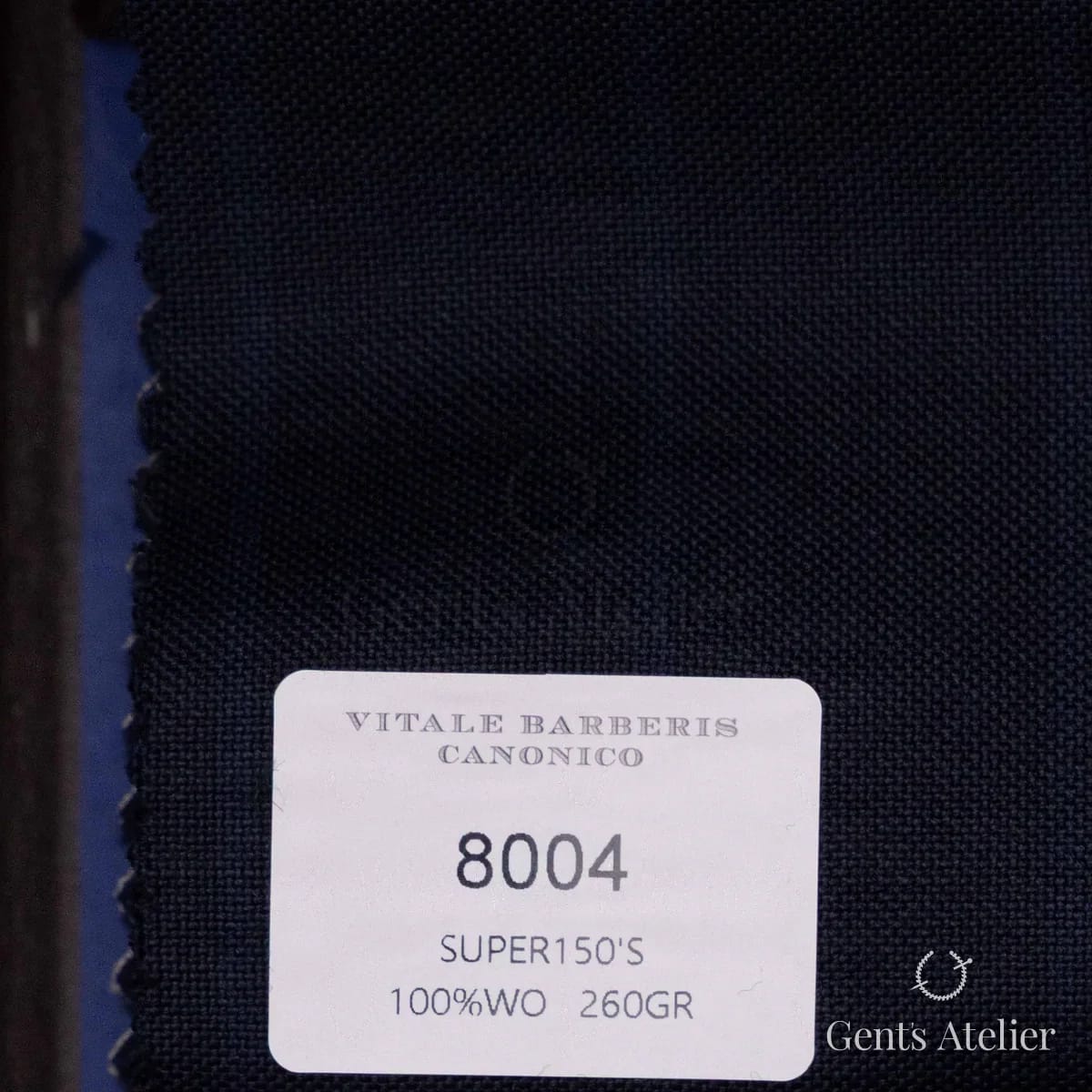 Образец ткани Vitale Barberis Canonico 8004 с этикеткой, тёмно-синий