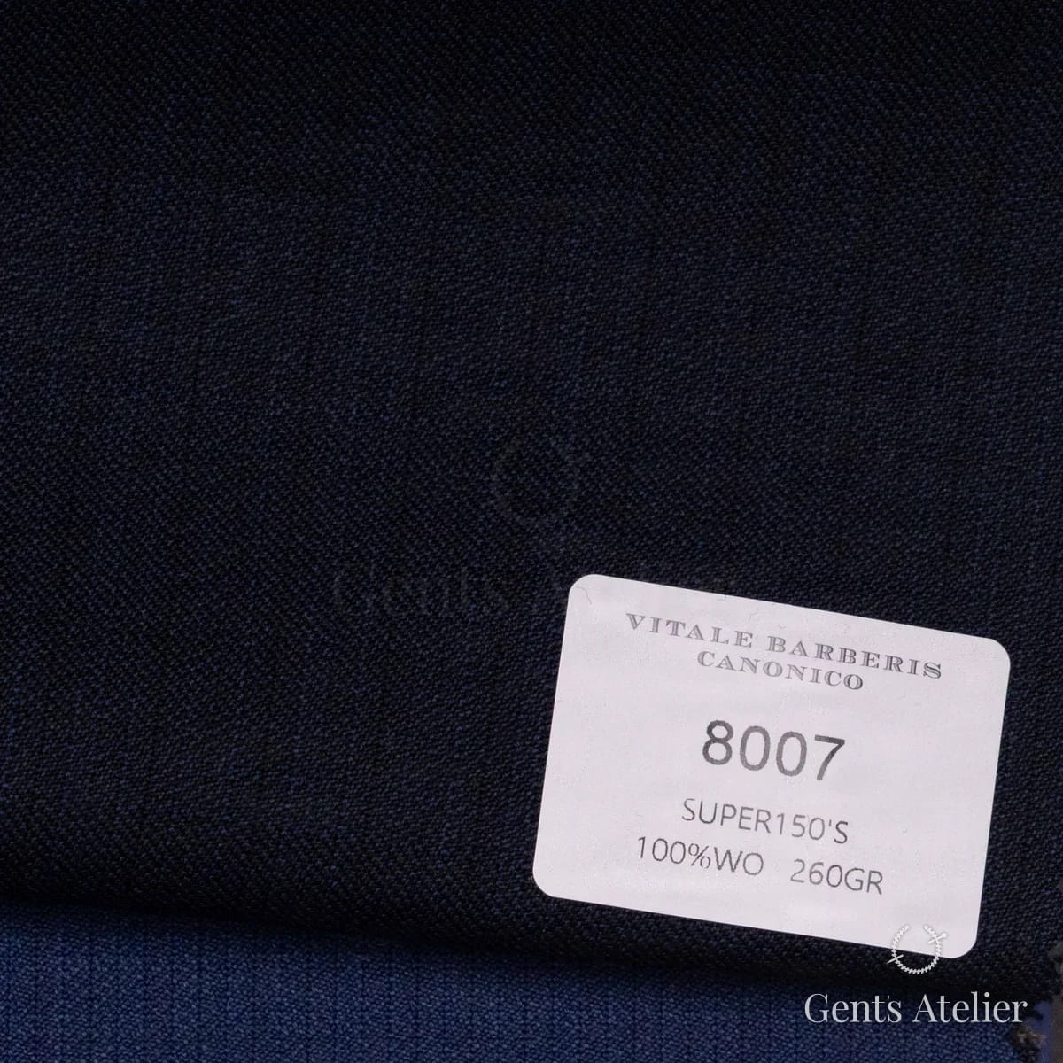 Образец ткани Vitale Barberis Canonico 8007 с этикеткой, тёмно-синий меланж