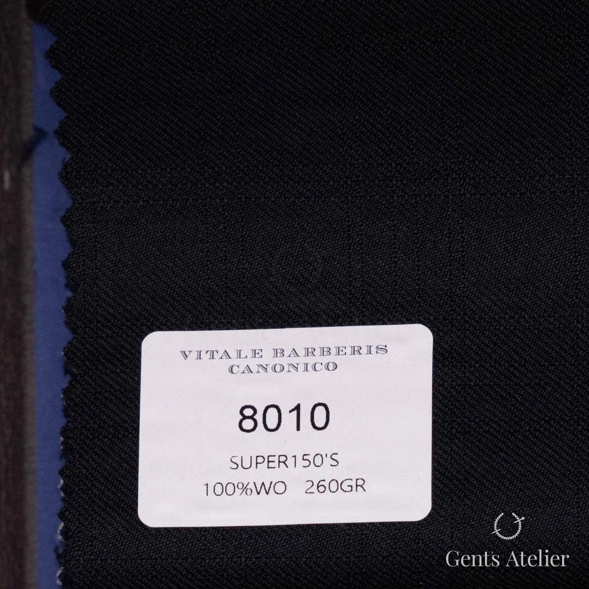 Образец ткани Vitale Barberis Canonico 8010 с этикеткой, тёмно-синий