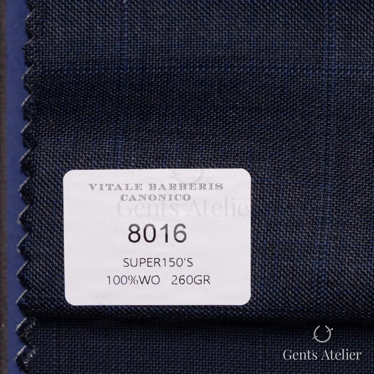 Образец ткани Vitale Barberis Canonico 8016 с этикеткой, тёмно-синий в синюю клетку