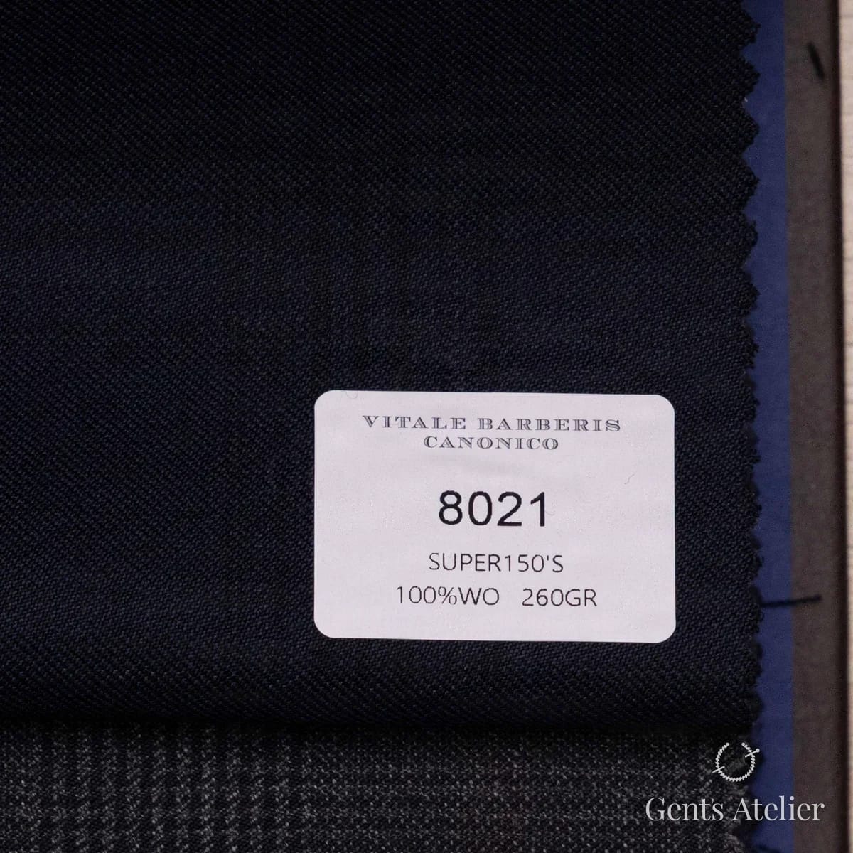 Образец ткани Vitale Barberis Canonico 8021 с этикеткой, тёмно-синий