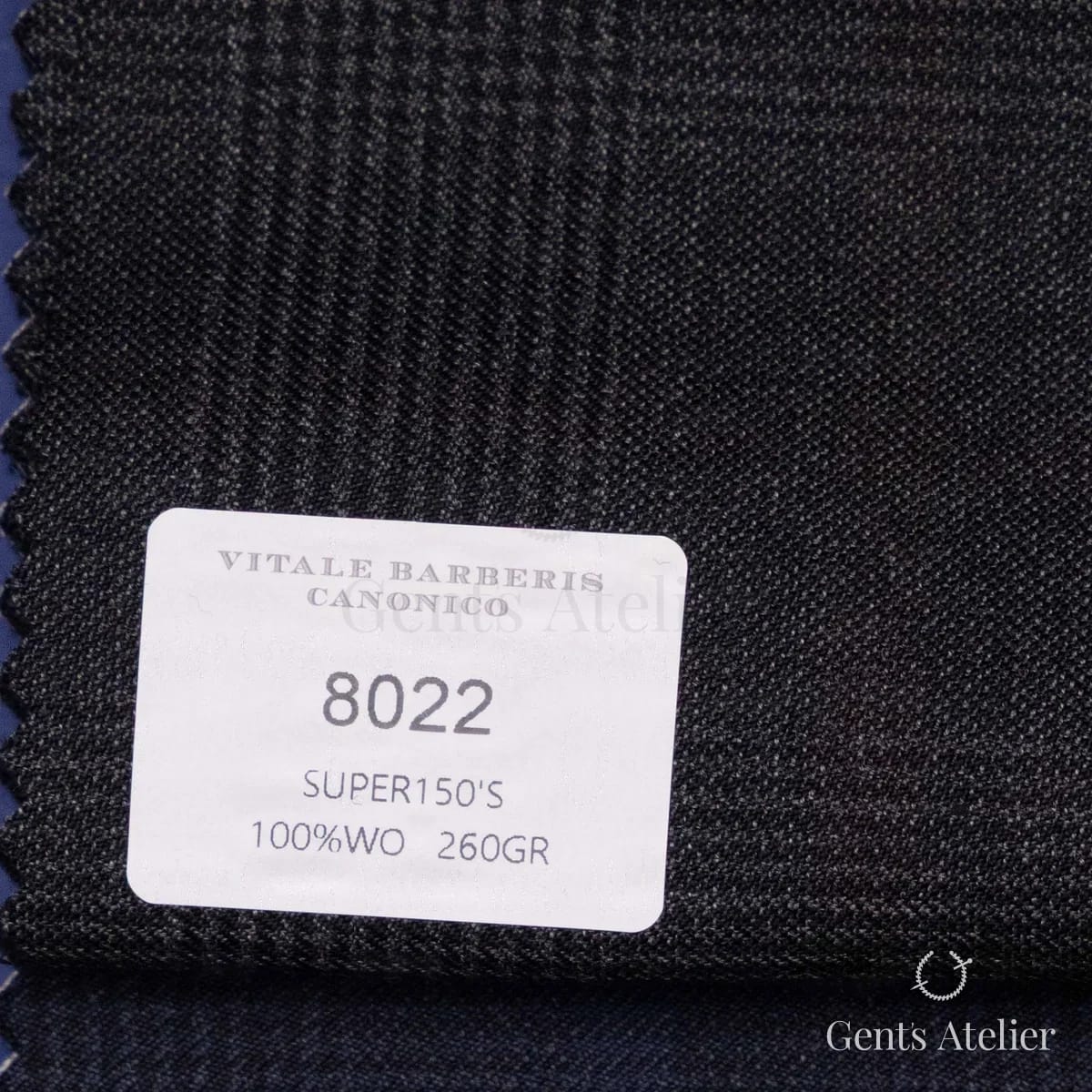 Образец ткани Vitale Barberis Canonico 8022 с этикеткой, тёмно-серый в клетку