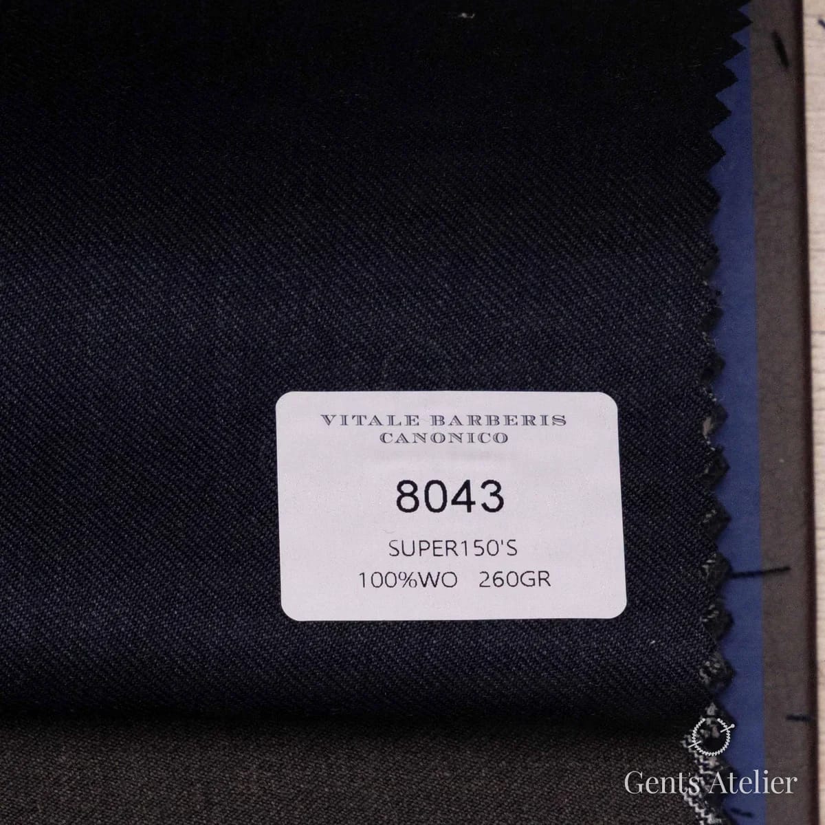 Образец ткани Vitale Barberis Canonico 8043 с этикеткой, тёмно-синий, почти чёрный
