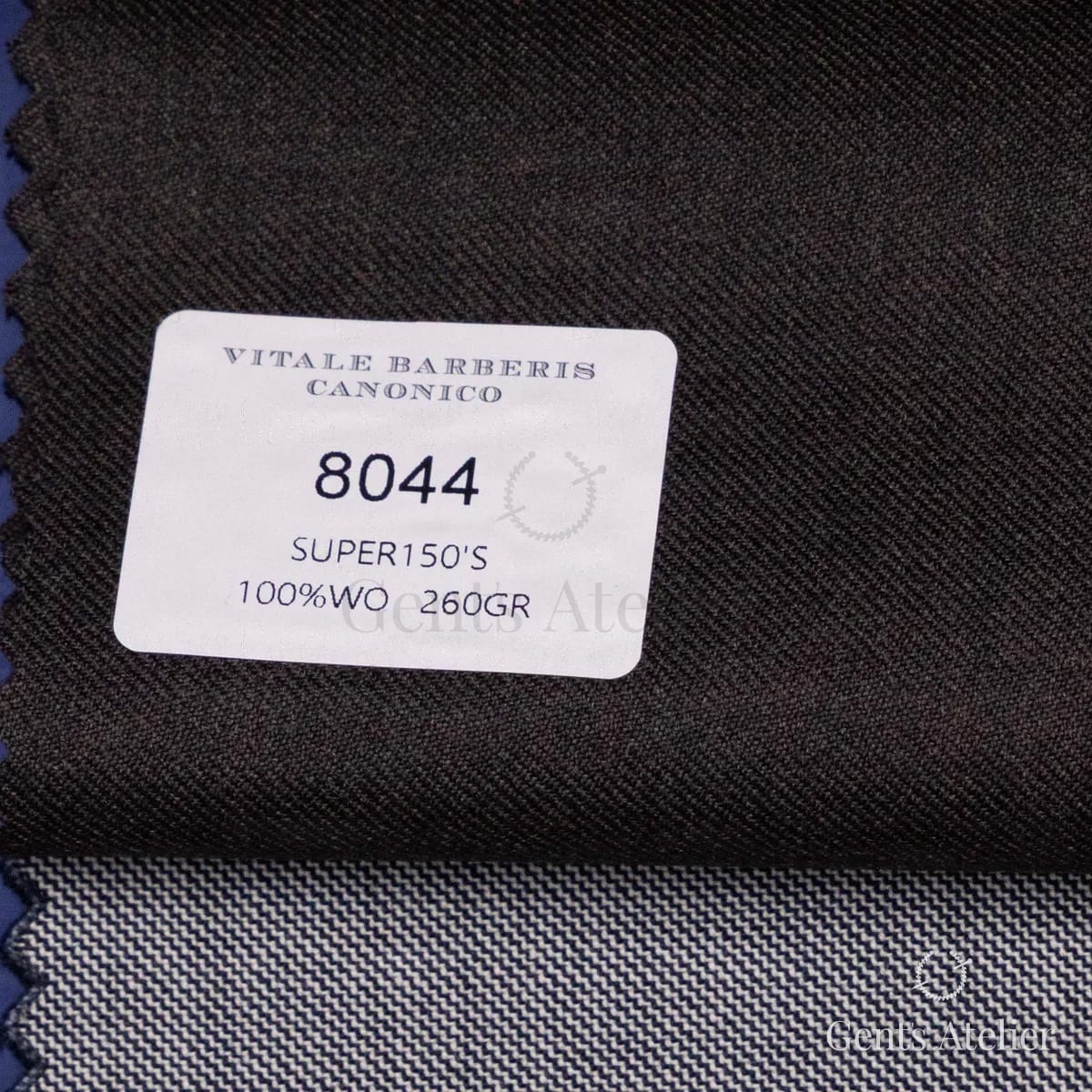 Образец ткани Vitale Barberis Canonico 8044 с этикеткой, тёмно-коричневый