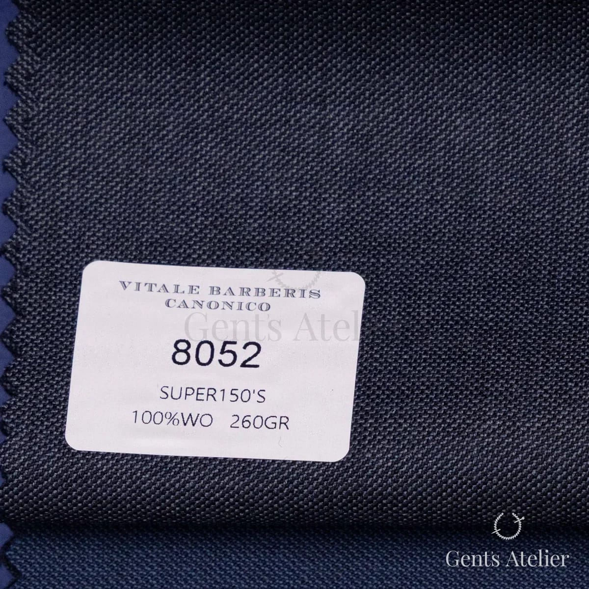Образец ткани Vitale Barberis Canonico 8052 с этикеткой, тёмно-синий