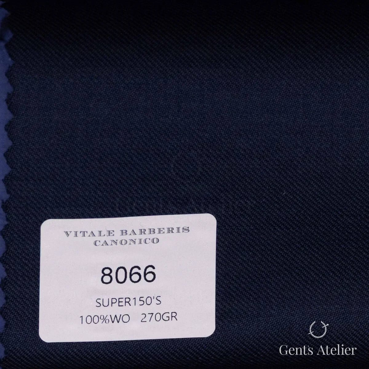 Образец ткани Vitale Barberis Canonico 8066 с этикеткой, тёмно-синий