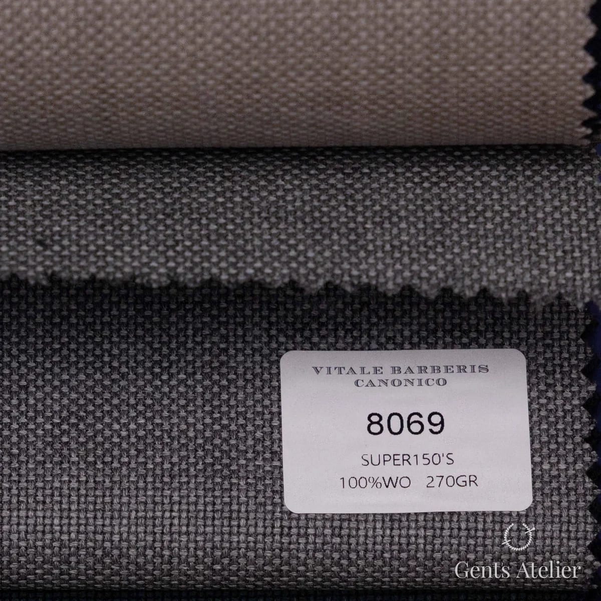 Образец ткани Vitale Barberis Canonico 8069 с этикеткой, серый меланж