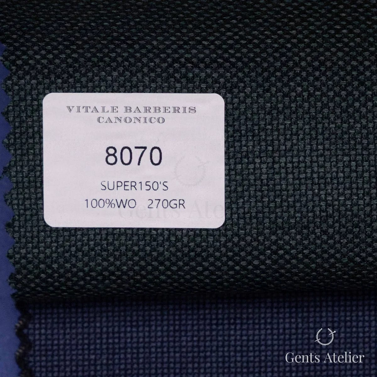 Образец ткани Vitale Barberis Canonico 8070 с этикеткой, тёмно-зелёный