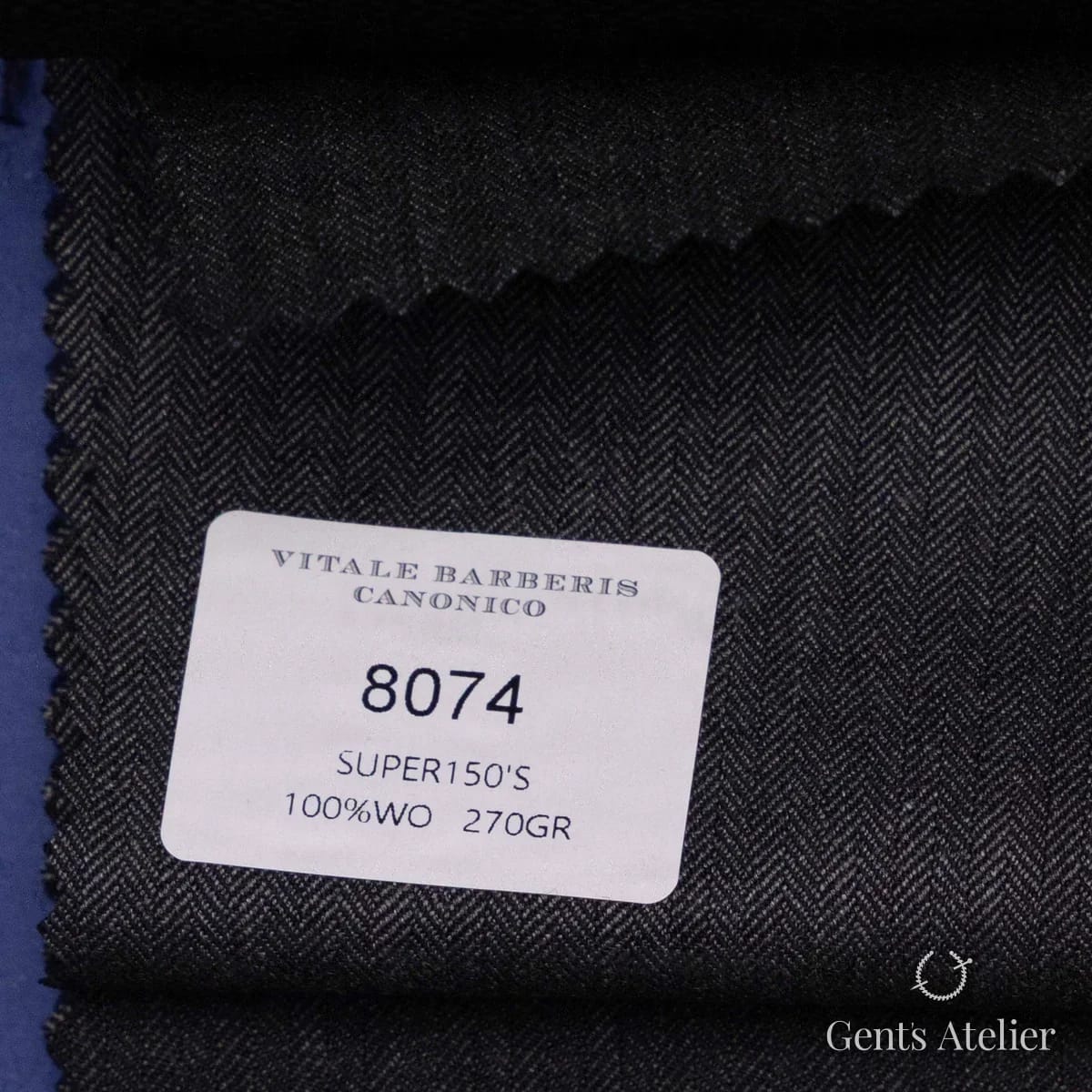 Образец ткани Vitale Barberis Canonico 8074 с этикеткой, тёмно-серый