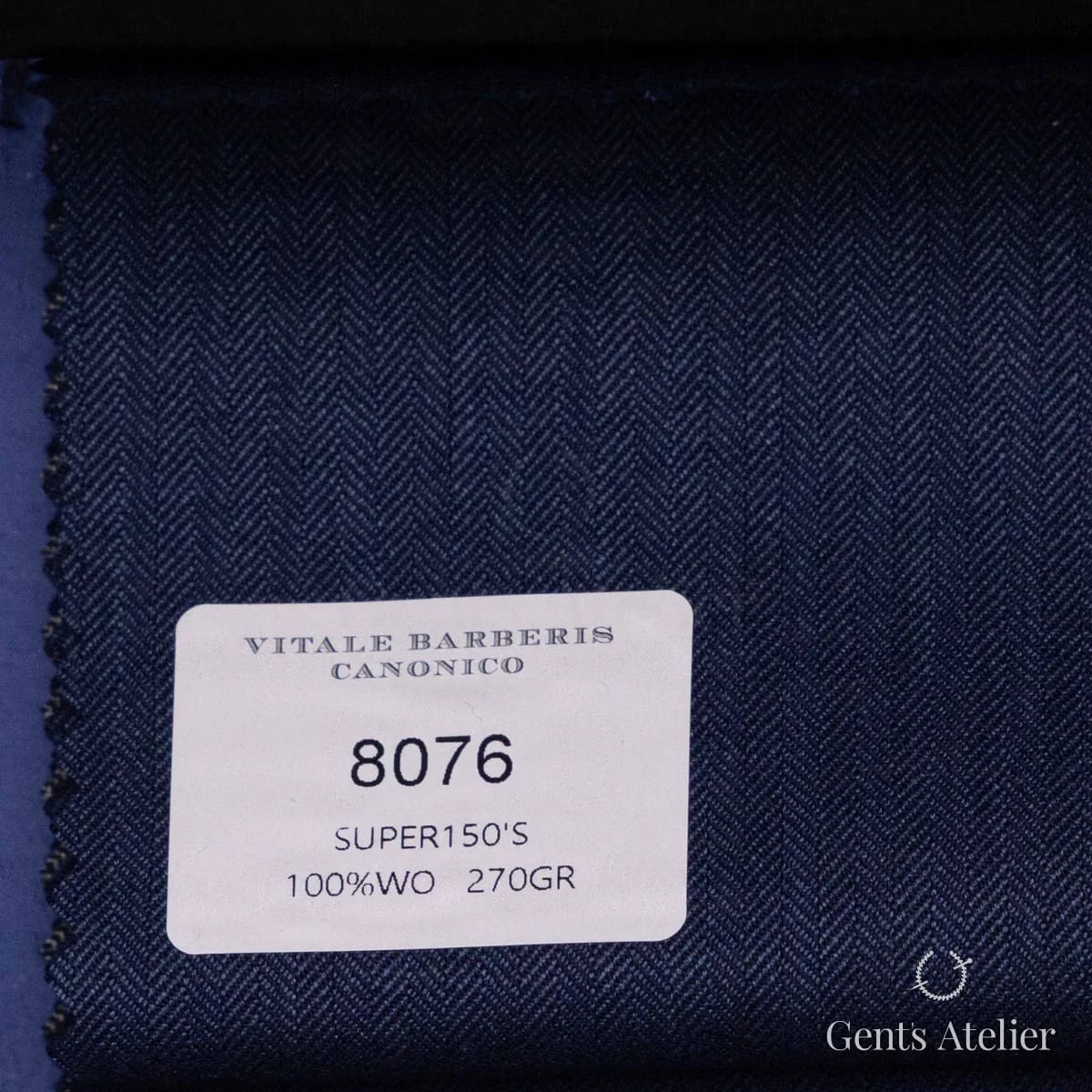 Образец ткани Vitale Barberis Canonico 8076 с этикеткой, тёмно-синий