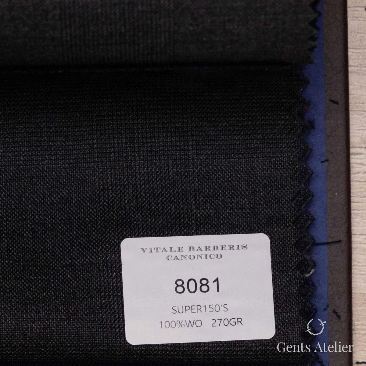 Образец ткани Vitale Barberis Canonico 8081 с этикеткой, тёмно-серый