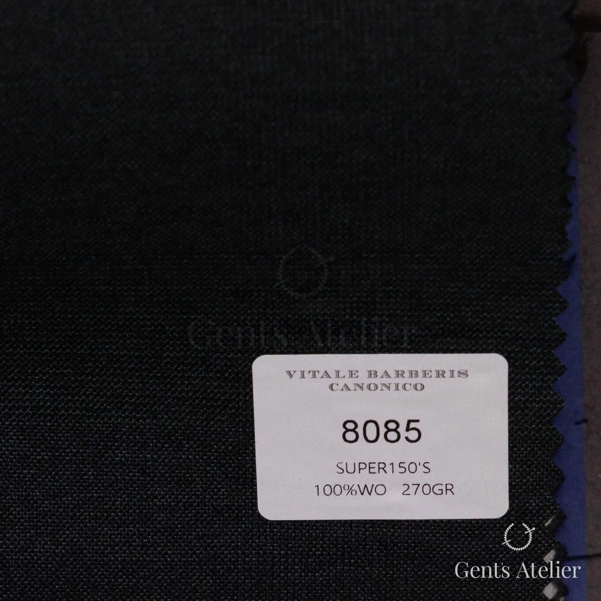 Образец ткани Vitale Barberis Canonico 8085 с этикеткой, тёмно-синий меланж
