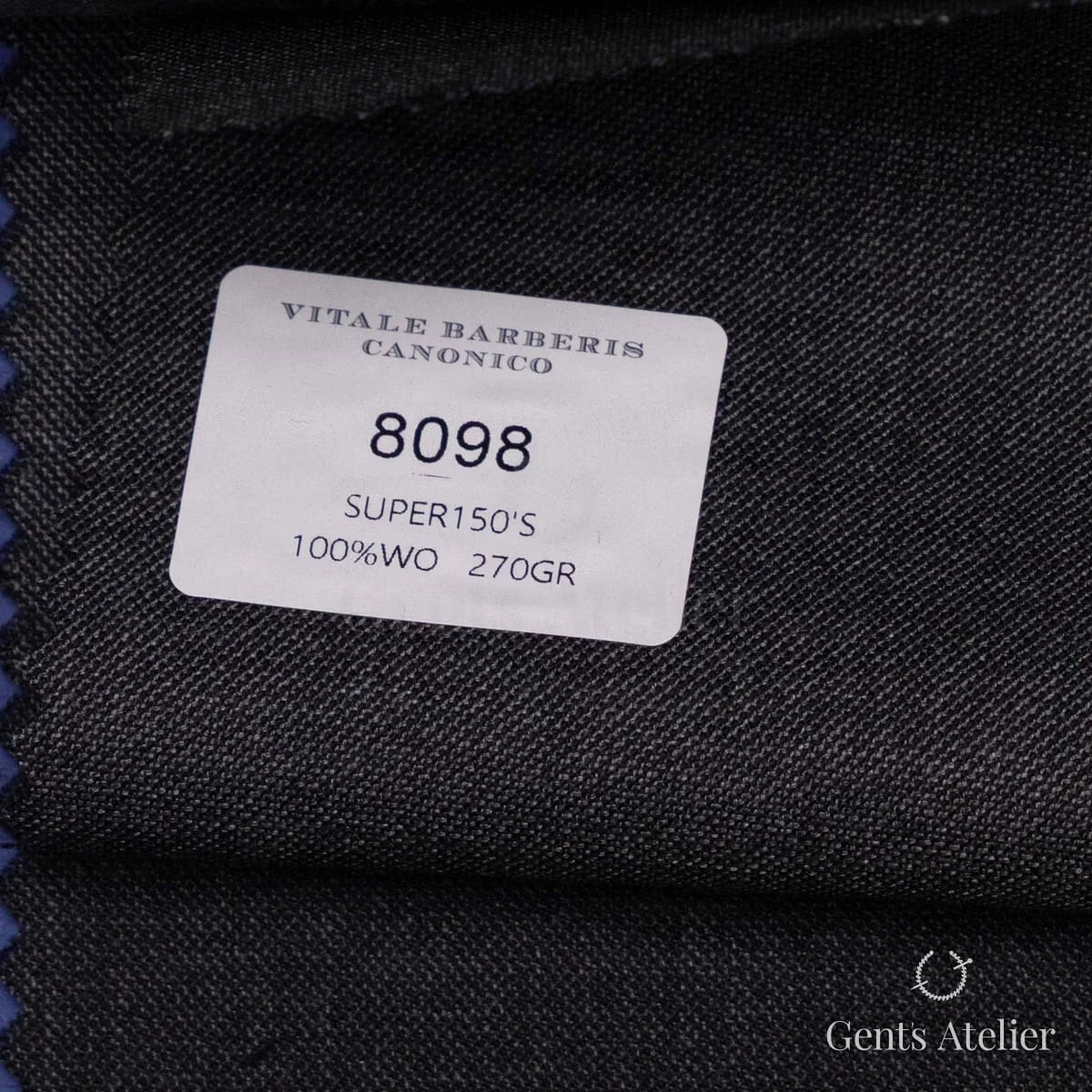 Образец ткани Vitale Barberis Canonico 8098 с этикеткой, тёмно-серый, почти чёрный