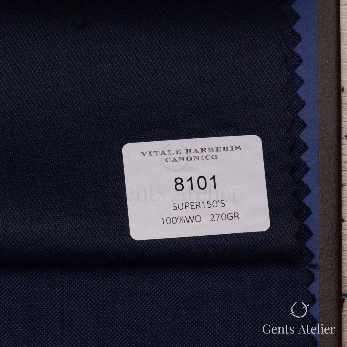 Образец ткани Vitale Barberis Canonico 8101 с этикеткой, тёмно-синий меланж