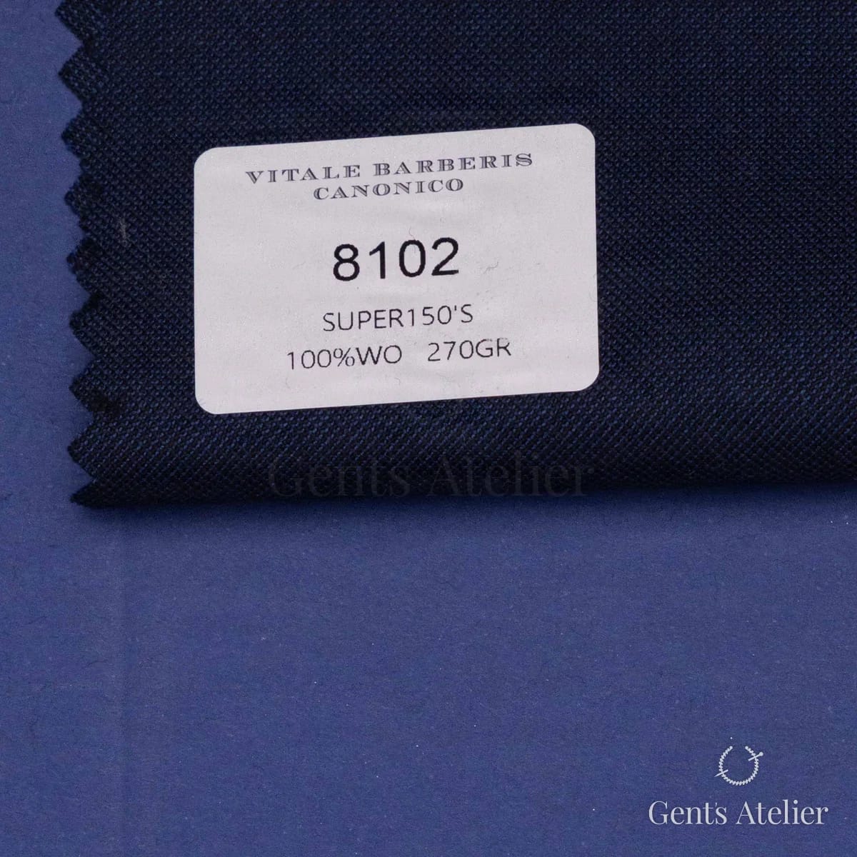 Образец ткани Vitale Barberis Canonico 8102 с этикеткой, тёмно-синий меланж