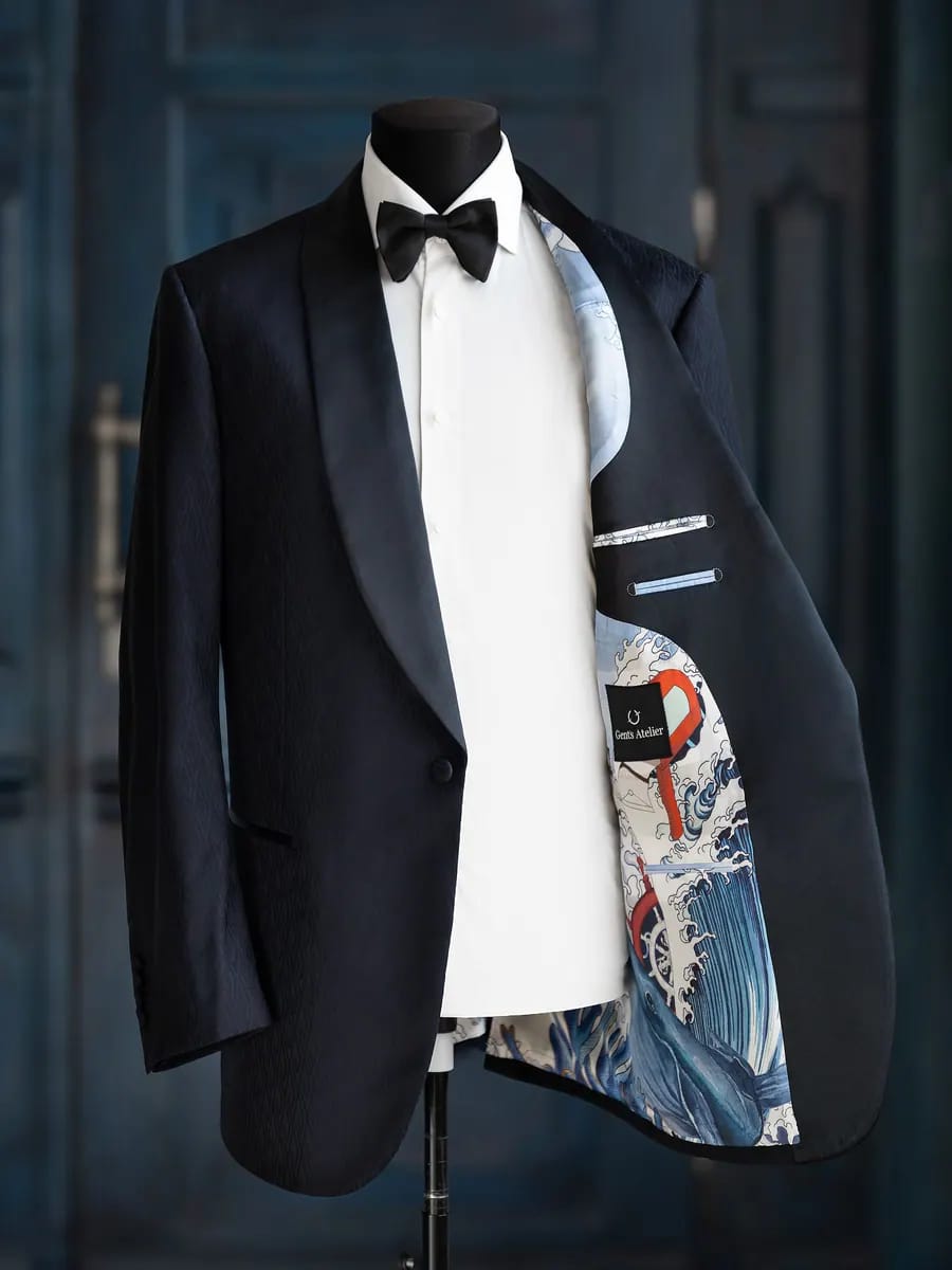 Смокинговый пиджак в цвете navy blue - Текстура