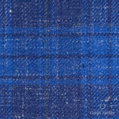 Костюм из Iniziare JX122 — ярко-синий с клеткой, 78% Шерсть, 14% Лён, 5% Шёлк, 3% Эластан