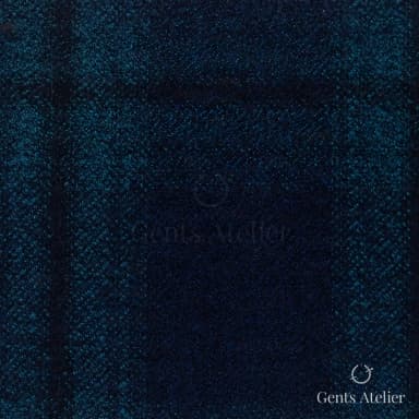 Костюмная ткань Marzoni 651 - 654 / 1200 — Синий / Teal, оконная клетка, 100% шерсть
