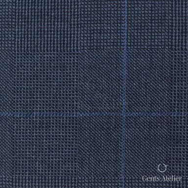 Костюмная ткань Marzoni 606 - 310 / 800 — Тёмно-синий / Синий, оконная клетка, 100% шерсть