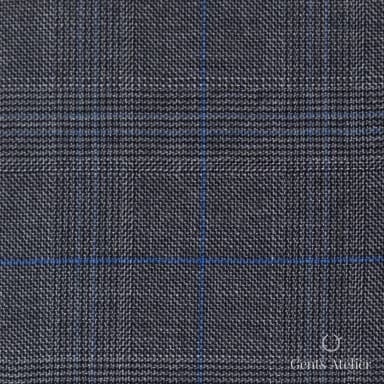 Костюмная ткань Marzoni 609 - 840 / 1000 — Серый / Синий, оконная клетка, 100% шерсть