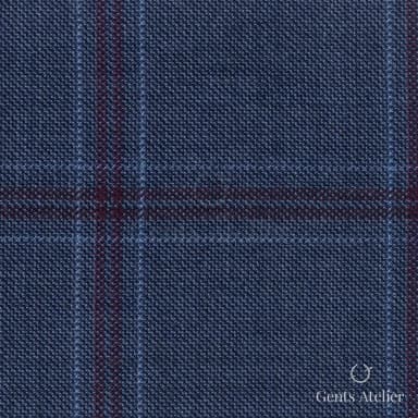 Костюмная ткань Marzoni 631 - 055 / 900 — Синий / Бордовый, оконная клетка, 100% шерсть