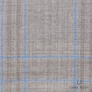 Костюмная ткань Marzoni 600 - 294 / 900 — Бежевый / Sky Blue, клетка, 100% шерсть