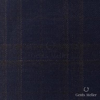 Костюмная ткань Marzoni 600 - 332 / 900 — Тёмно-синий / Коричневый, оконная клетка, 100% шерсть