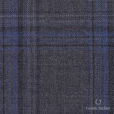 Костюмная ткань Marzoni 600 - 342 / 900 — Серый / Синий, оконная клетка, 100% шерсть