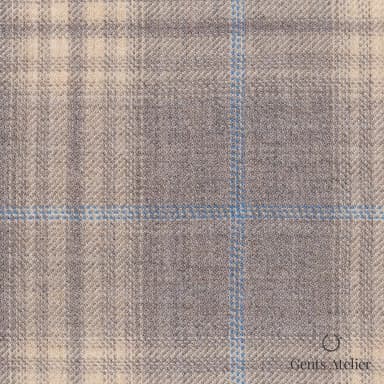 Костюмная ткань Marzoni 600 - 349 / 900 — Бежевый / Sky Blue, оконная клетка, 100% шерсть