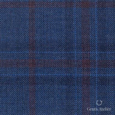 Костюмная ткань Marzoni 600 - 372 / 900 — Синий / Бордовый, оконная клетка, 100% шерсть