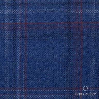 Костюмная ткань Marzoni 600 - 375 / 900 — Синий / Красный, оконная клетка, 100% шерсть